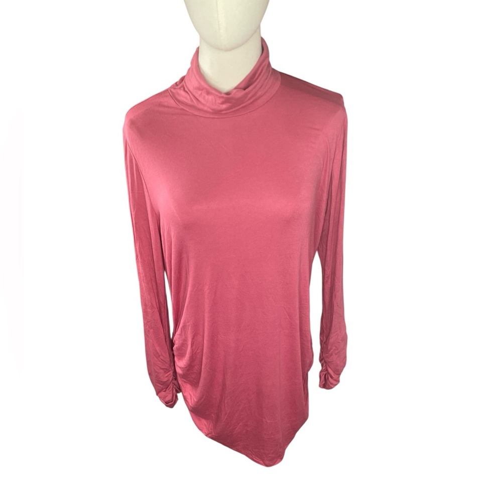 Light Weight Ruched Mock Neck Top - Rose nwot